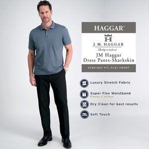 HAGGAR PREMIUM Straight-Fit Stretch Sharkskin Flat-Front Pants 🦈 NEW WITH TAGS!